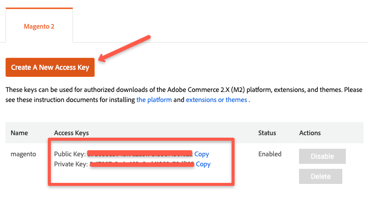 Create Magento access keys