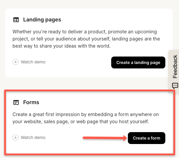 Click on the create a form button