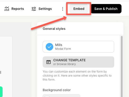 Click the Embed button