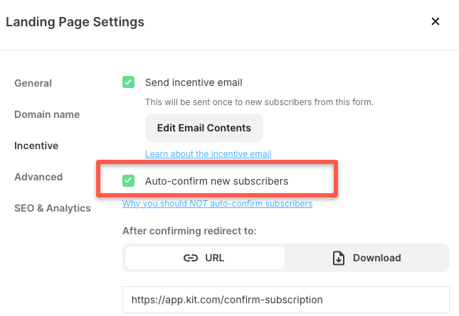 for auto confirm subscribers, turn on auto-confirm new subscribers
