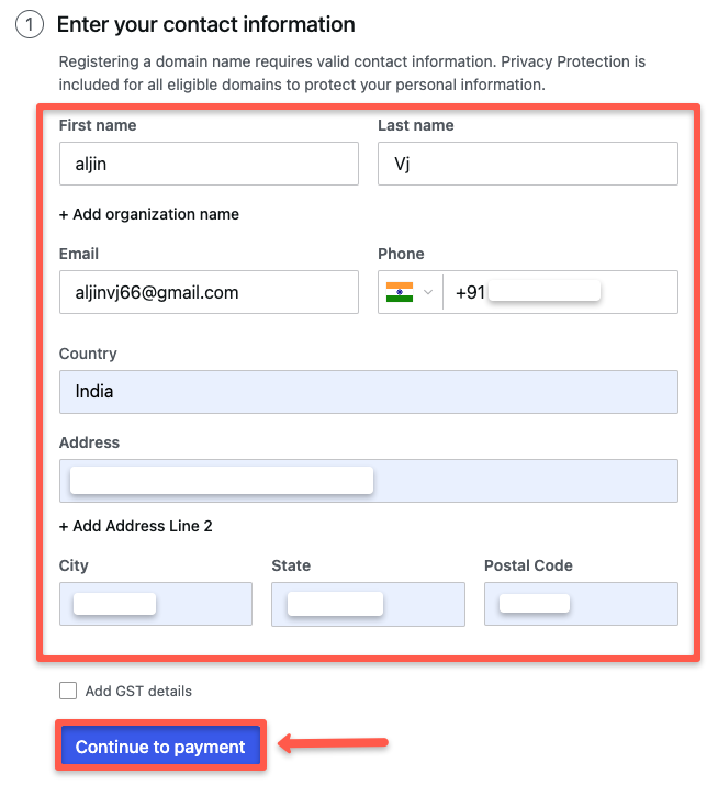 enter the contact information of user