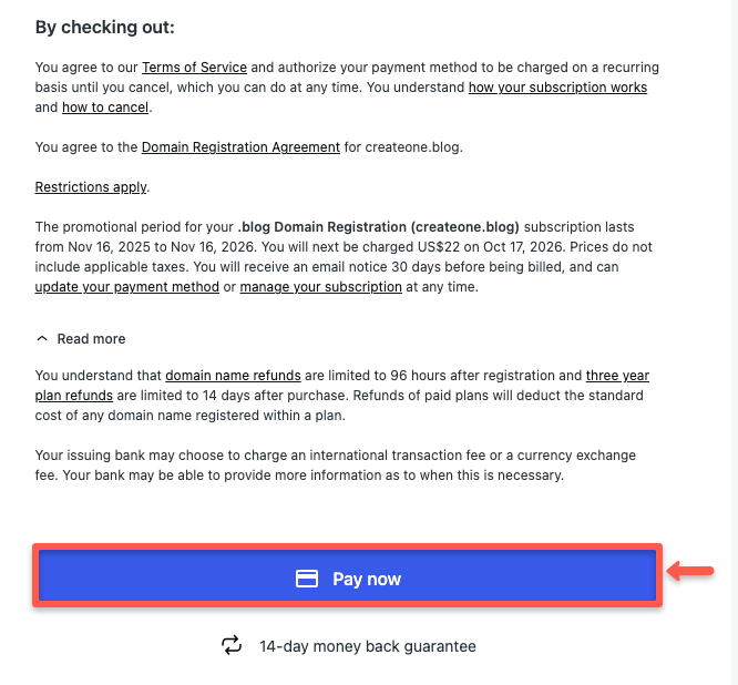 Click on the pay now button
