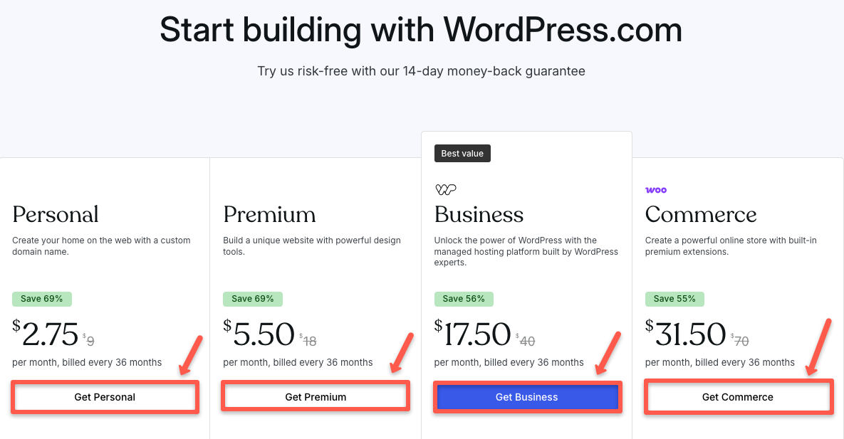 WordPres.com hosting plans