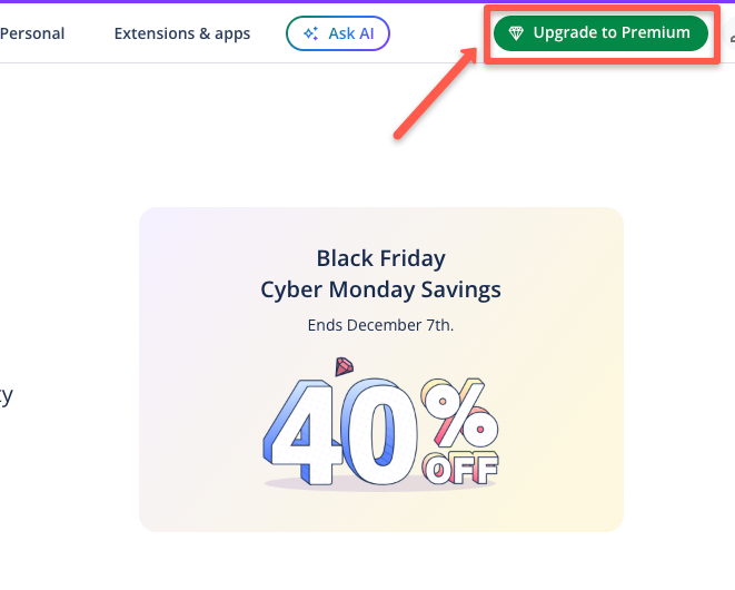 Click upgrade to premium button