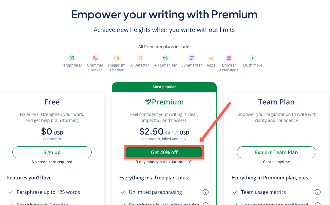 Click Get 40% off button