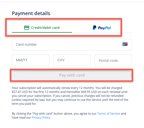 Enter the payment details