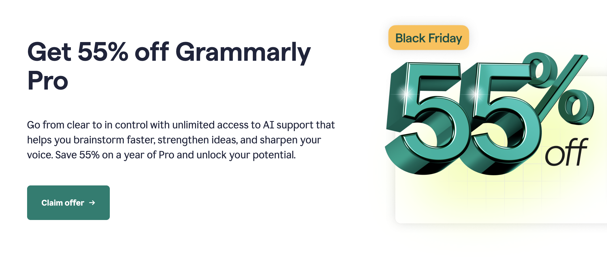 Grammarly Black friday sale with 55% OFF on ots pro plan