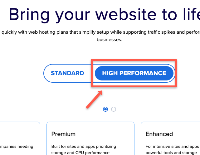 Bluehost web hosting high-performance plan page