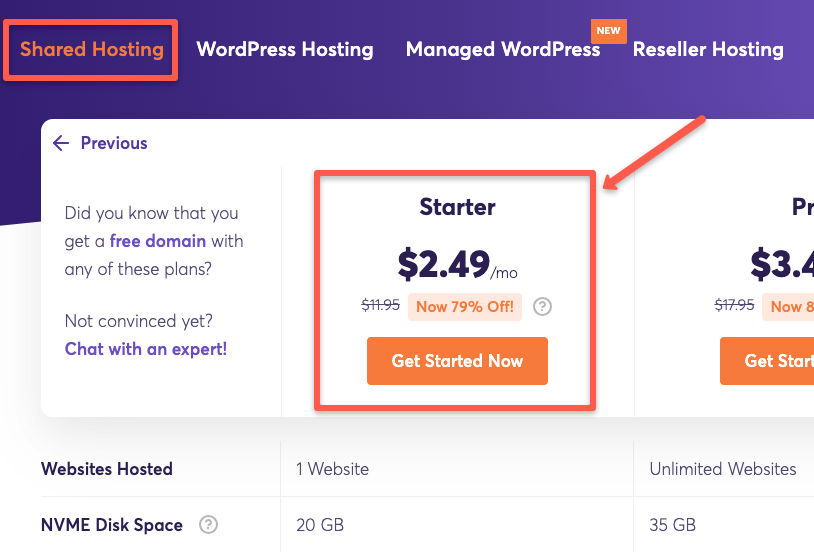 ChemiCloud Share hosting's starter plan
