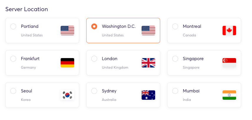 User have to choose the server location