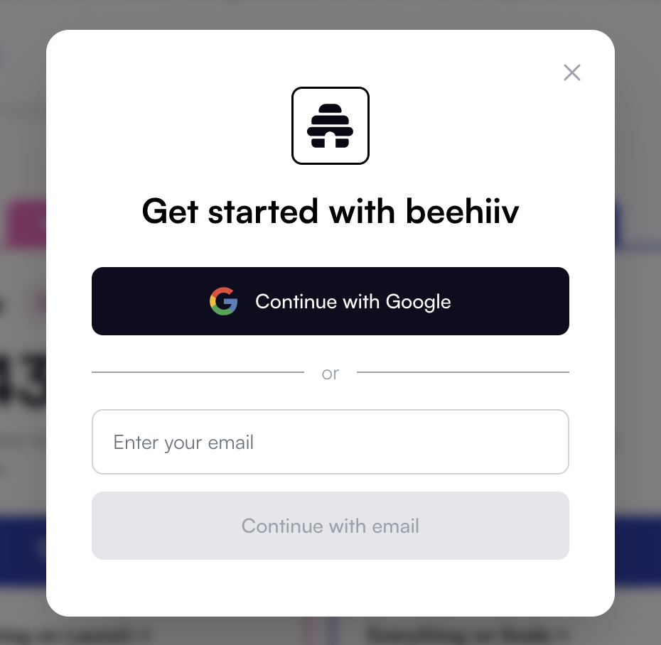 User need to enter their email ID to create a Beehiiv account