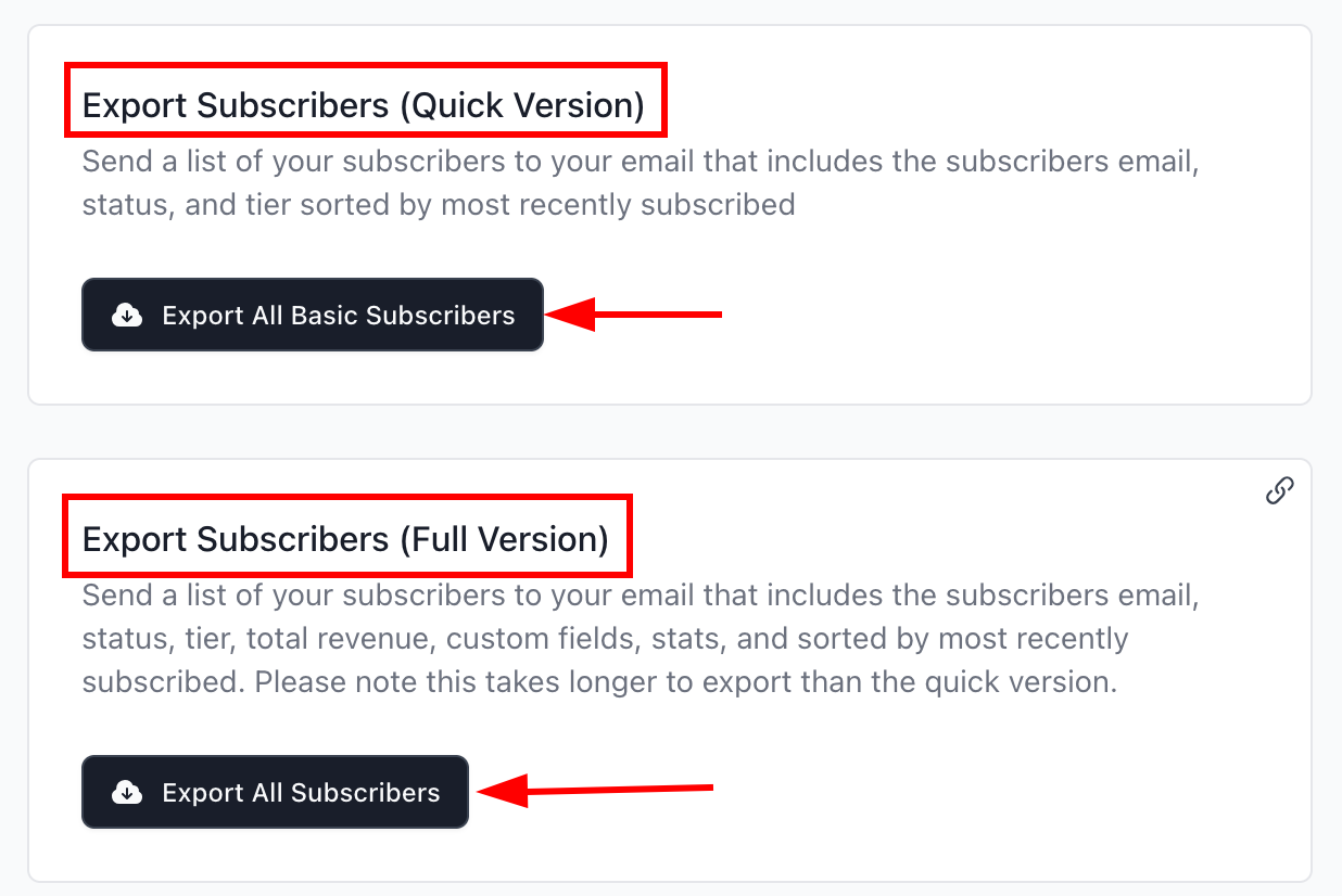 Click anyone of the button to export subscribers based on user preference.