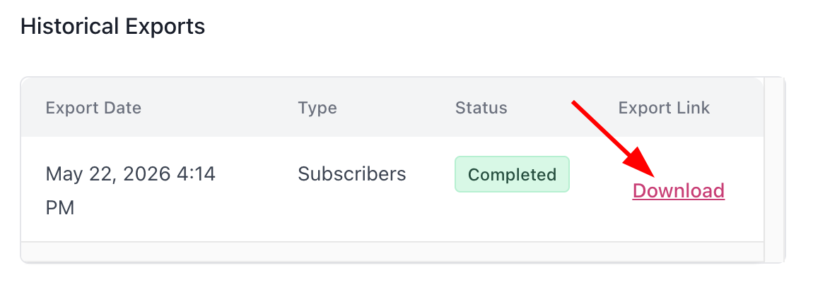 Click download to export subscribers
