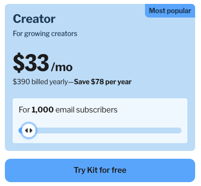 Kit coupon code: kit offering 20% discount for its creator plan annually and the user can save up to $78 per year