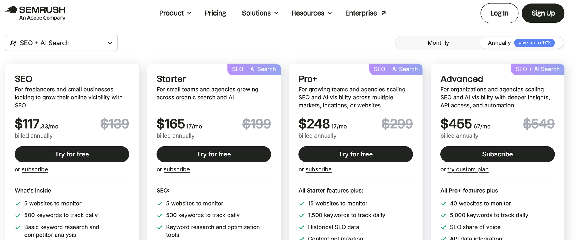 Semrush coupon: Choose the plan you want to experience in a free trial and click the 'Get Free Trial' button.
