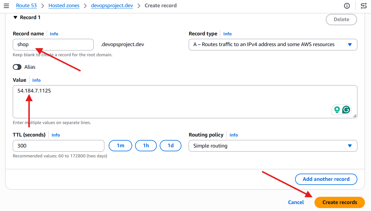 Configure DNS for the EC2 Instance on route 53