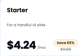 Bluehost Starter Plan showing 65% discount