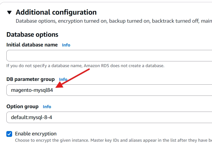 configure AWS RDS MySQL database