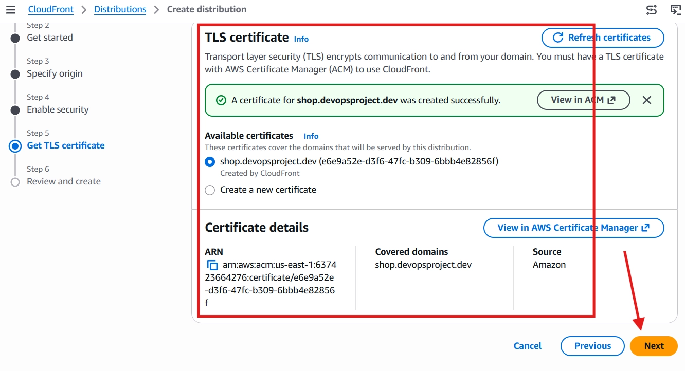acm certification created via CloudFront distribution
