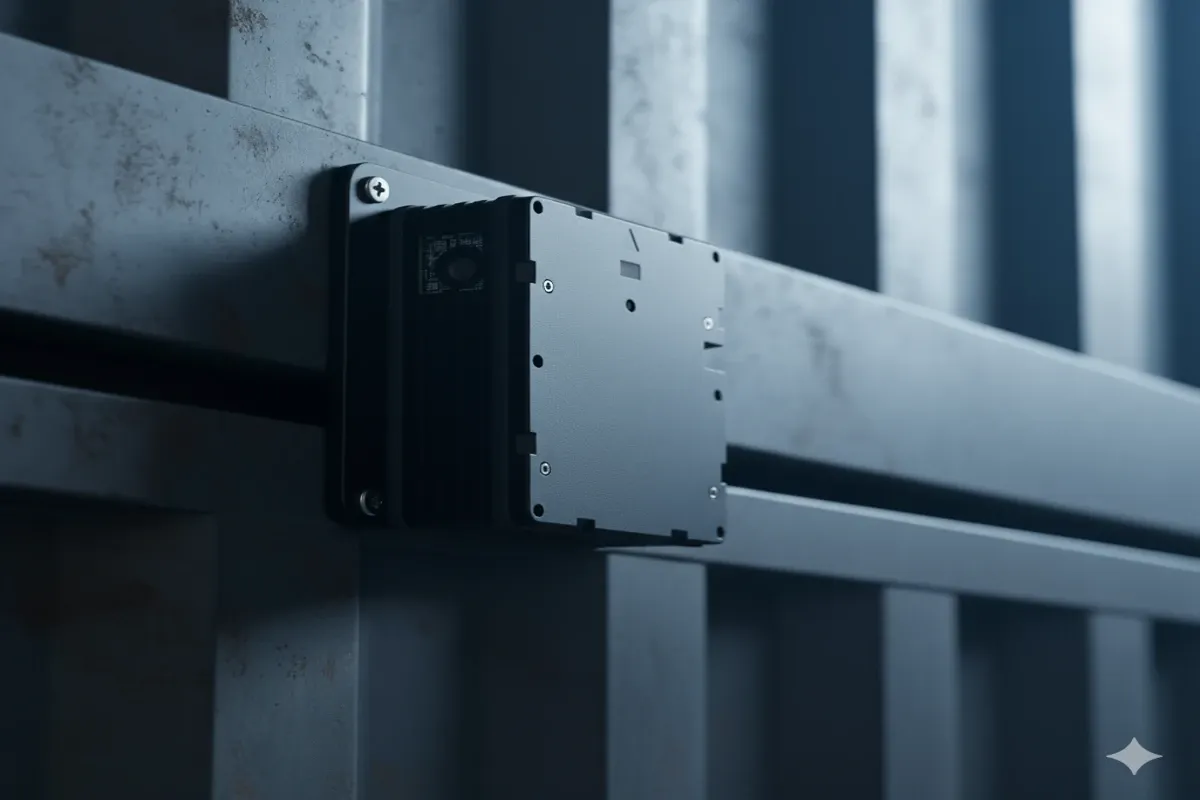 Close‑up of container tracking device installed on container wall