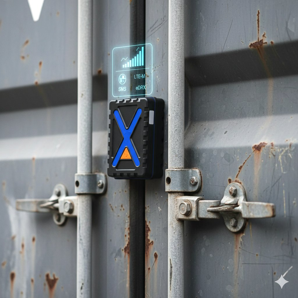GPT48-X magnetic LTE-M asset tracker attached to a steel cargo container door in Dallas, Texas, showing SMS/eDRX real-time wake notifications.GPT48-X magnetic LTE-M asset tracker attached to a steel cargo container door in Dallas, Texas, showing SMS/eDRX real-time wake notifications.