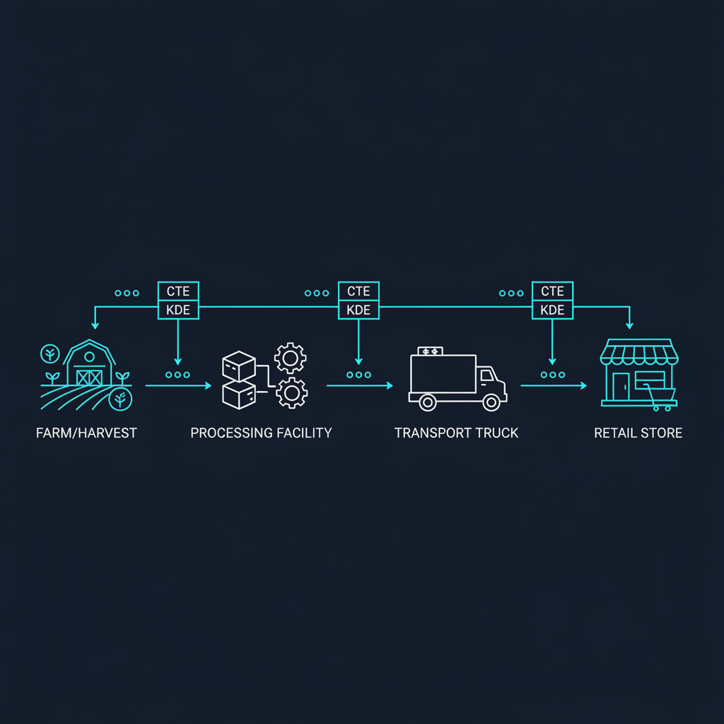 Diagram showing Critical Tracking Event and Key Data Element data flow across cold chain supply chain stages