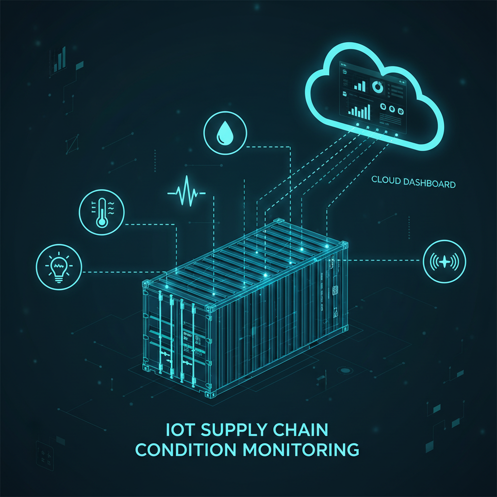 IoT condition monitoring with temperature humidity shock and GPS sensors on a shipping container