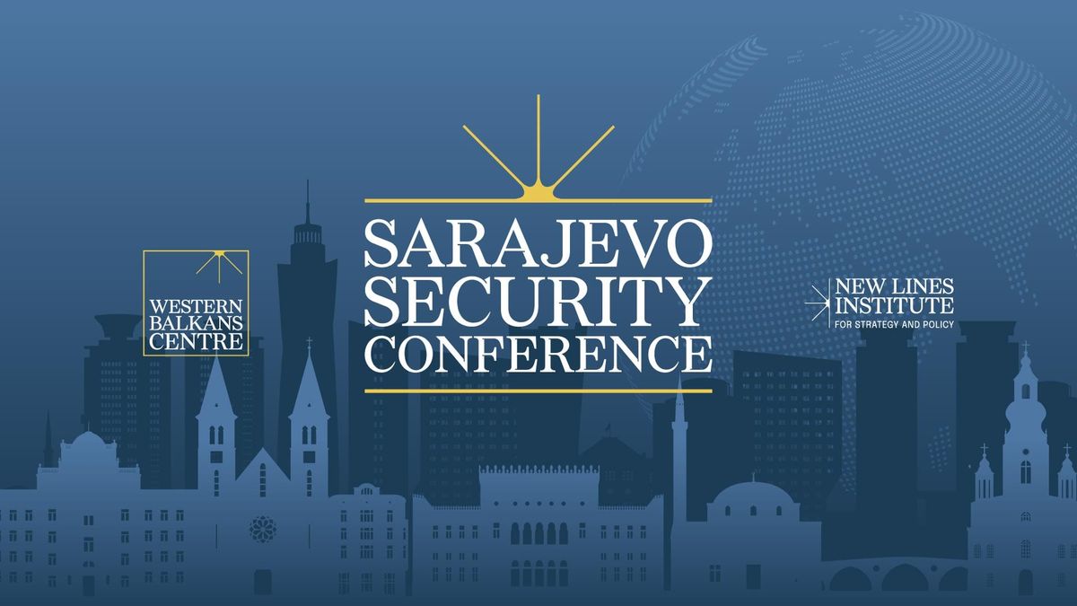 Official Sarajevo Security Conference graphic featuring the Sarajevo skyline and organizers’ logos