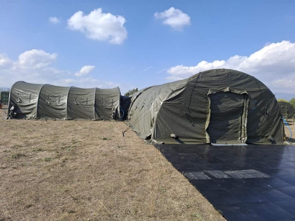 Balkan Medical Task Force Role 2 field hospital equipment displayed in Skopje in July 2026.