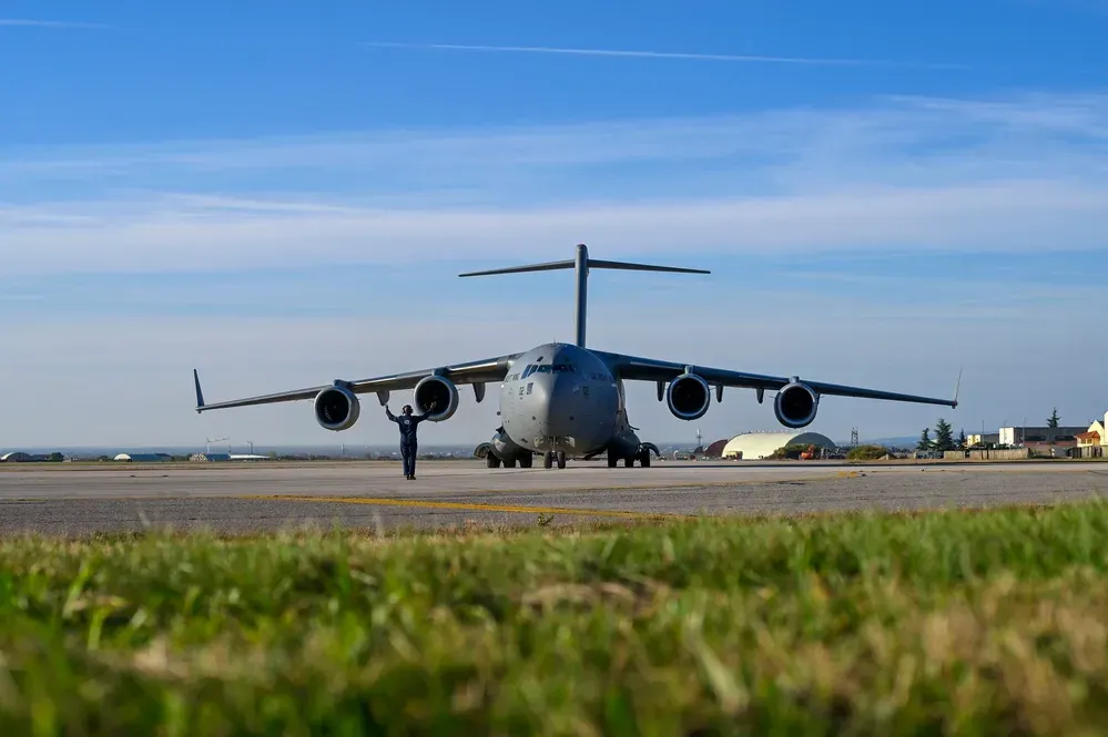 Boeing C-17 Globemaster III operated by the NATO Strategic Airlift Capability program based in Hungary.