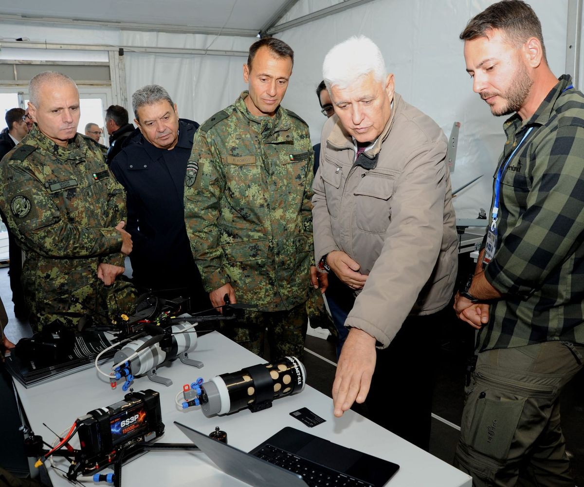 Bulgarian defense officials inspect drone technologies during the NATO-led BOLD ADRA 26 exercise in Bulgaria.