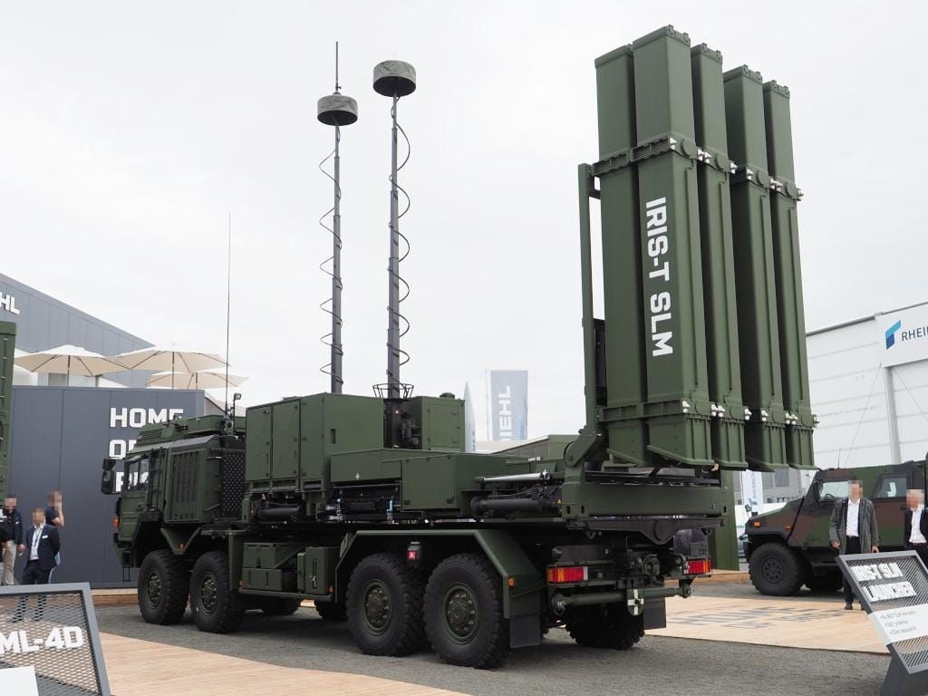 IRIS-T SLM ground-based air defense launcher displayed at ILA Berlin Air Show.