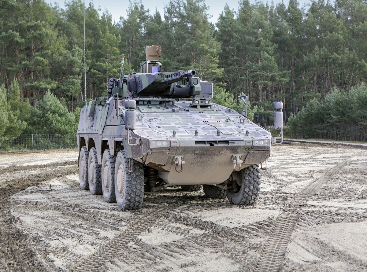 KNDS Boxer RCT30 Schakal eight-wheeled infantry fighting vehicle equipped with a 30 mm turret.