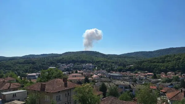 Smoke rises from EMCO ammunition storage facility near Tryavna in Bulgaria after August 10 fire