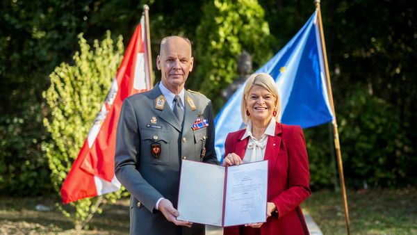 Austrian Defense Minister Klaudia Tanner at an Austrian Armed Forces event in 2026.