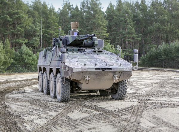 KNDS Boxer RCT30 Schakal eight-wheeled infantry fighting vehicle equipped with a 30 mm turret.