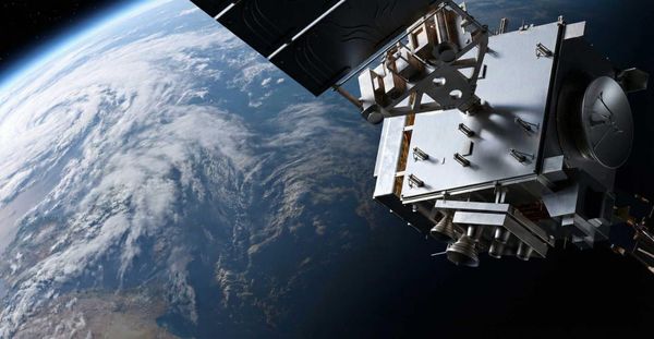 ARES Shield AI concept showing planned high-power microwave technology for protecting satellites in orbit.