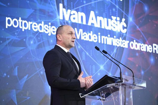 Croatian Defense Minister Ivan Anušić speaks at the Master Business Forum in Rovinj on October 9, 2026.