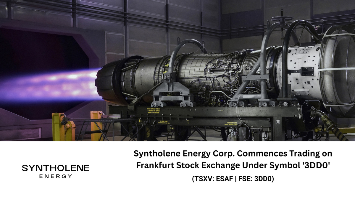 Syntholene Energy Corp. logo – TSXV: ESAF | FSE: 3DD0 – announces Frankfurt Stock Exchange co-listing.