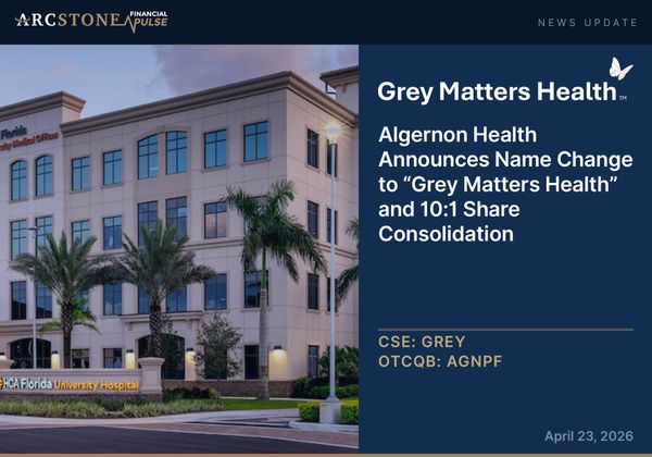 Algernon Health Announces Name Change to “Grey Matters Health” and 10:1 Share Consolidation