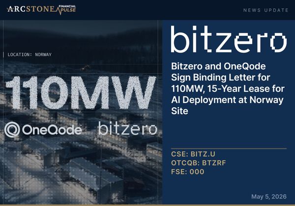 Bitzero and OneQode Sign Binding Letter for 110MW, 15-Year Lease for AI Deployment at Norway Site