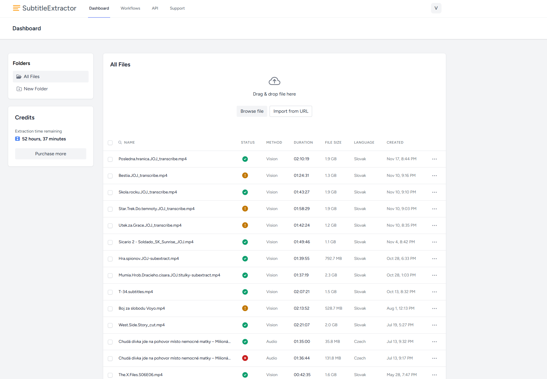 Dashboard of a modern subtitle extraction tool — an example of an idea I described years before such tools became mainstream.