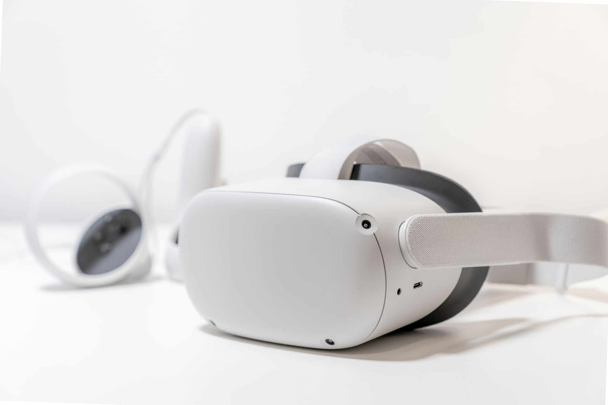 Virtual reality headset on a clean white surface