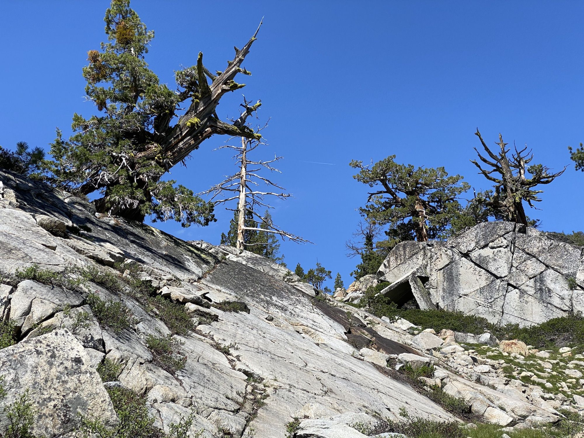 A cross-hatch pattern in a granite rock