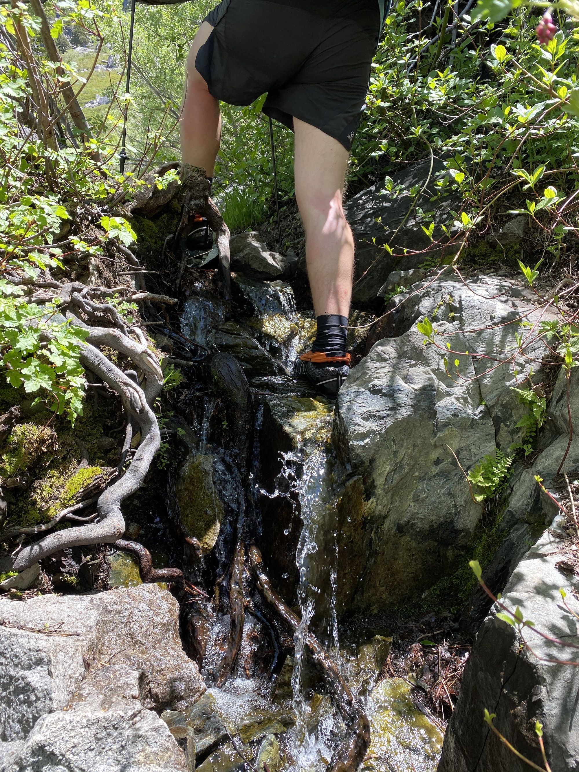 A man waling through a small stream
