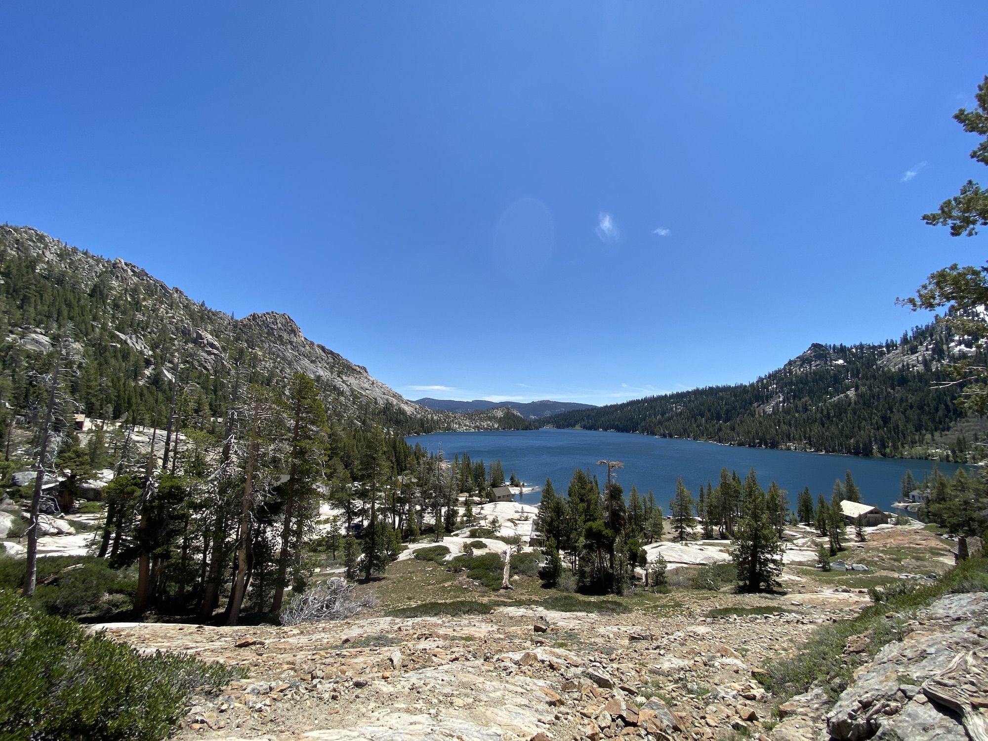 Cabins along a lake shore 