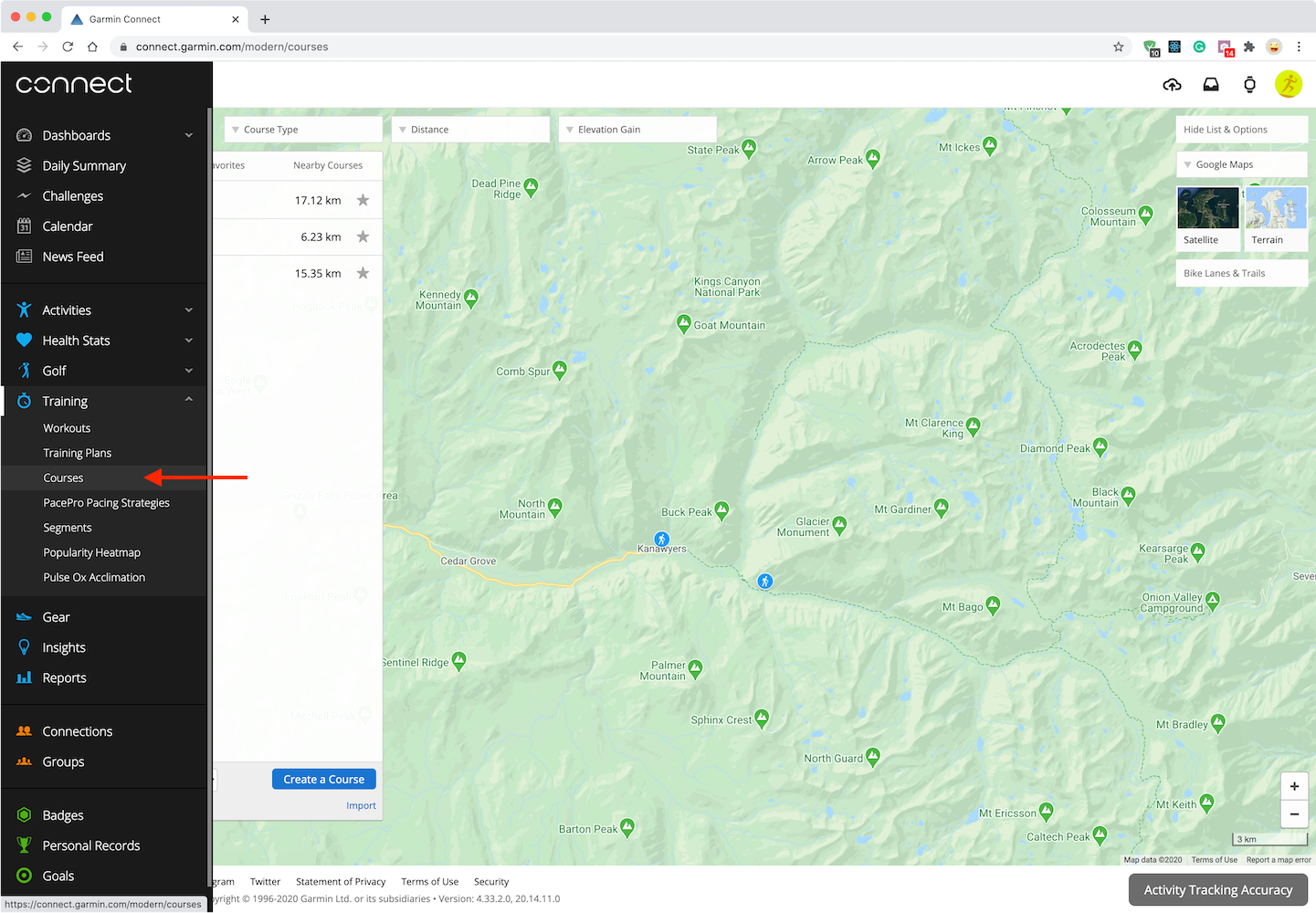 Importing a GPX course to Garmin Connect