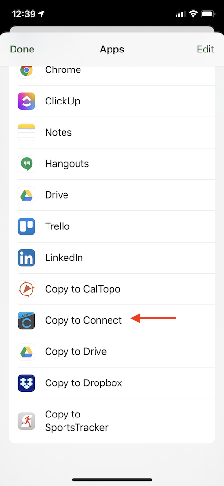 Copy the GPX file to Garmin Connect