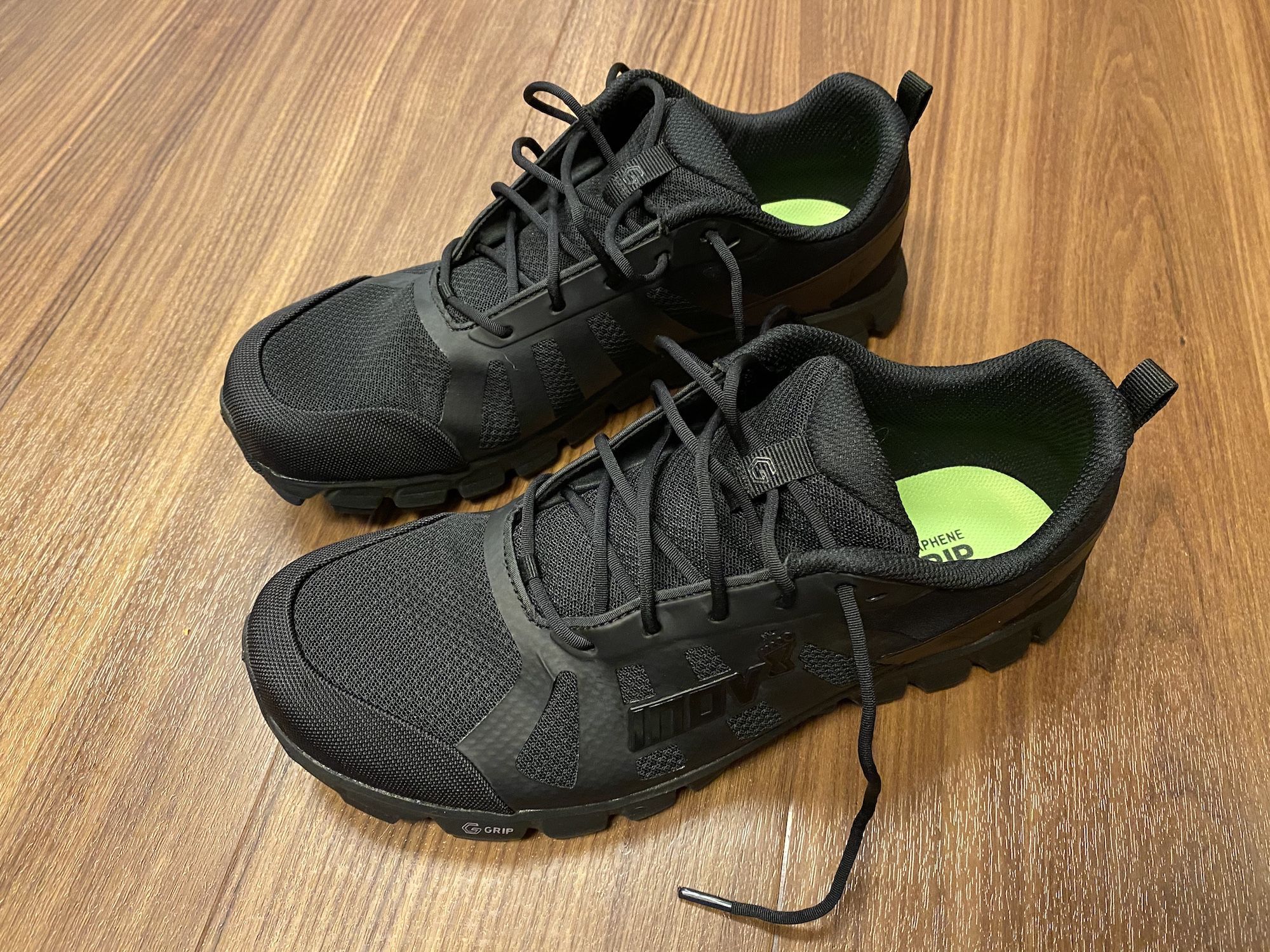 Black Inov-8 Terraultra G 260 shoes with kevlar toe reinforcements