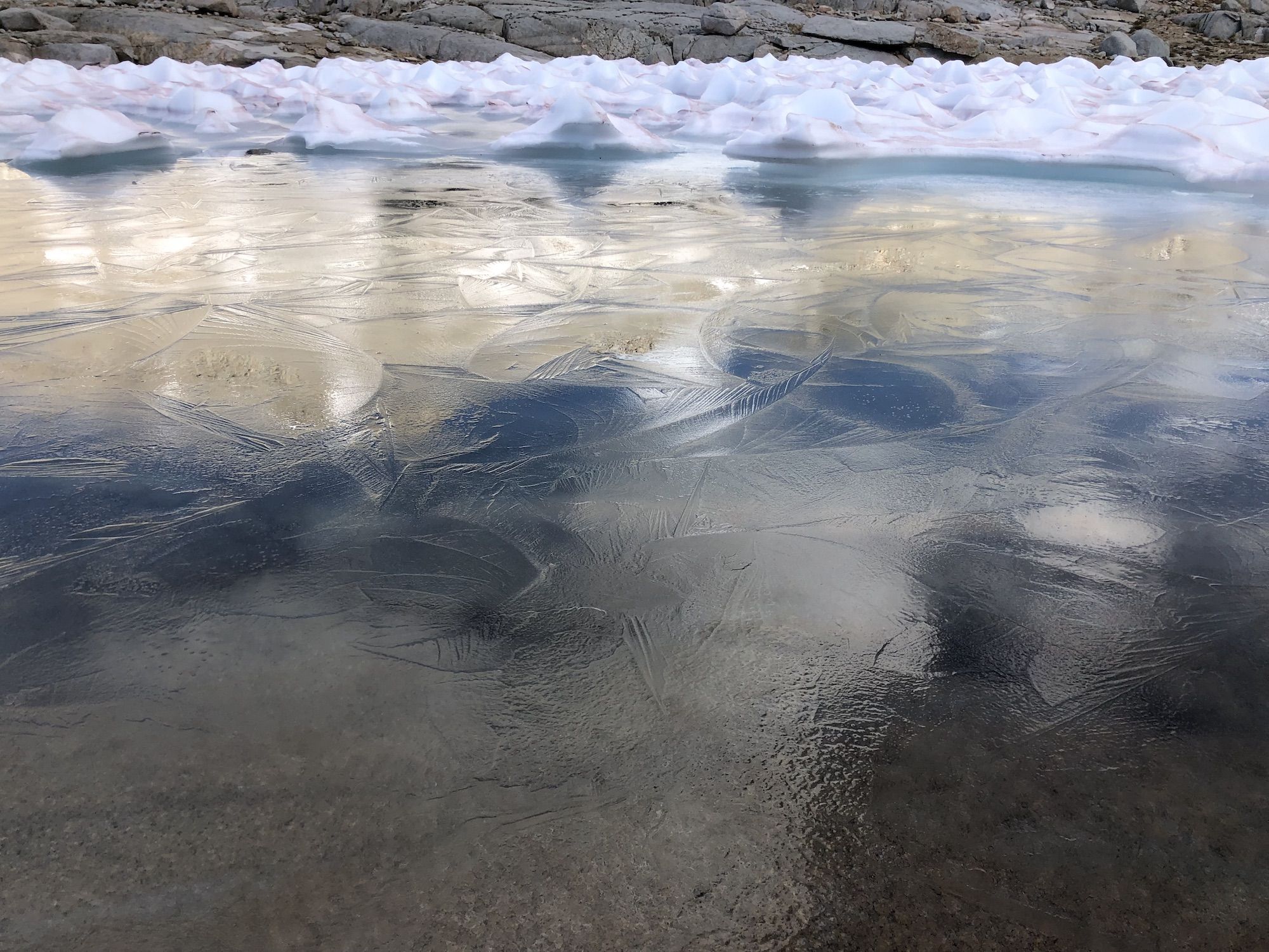 A frozen pond surface.